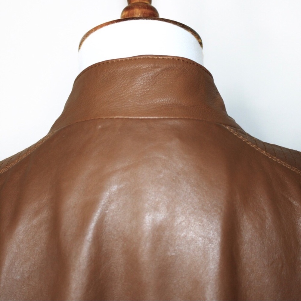 Bernardo Saddle Brown Leather Quilt Moto Jacket 3X - Picture 12 of 16